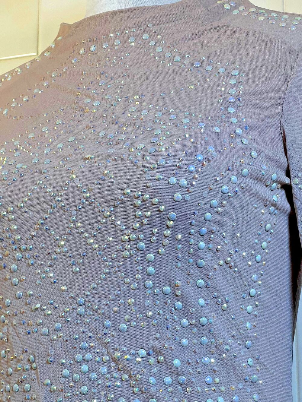 Love J Sparkle Nude Stretchy Long Sleeve Shirt Size S Rhinestone Festival $45